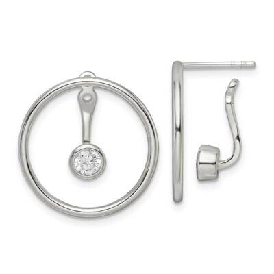 Slide On Dangle CZ Diamond Circle Earrings Sterling Silver Polished QE16211, MPN: QE16211, 19690416…