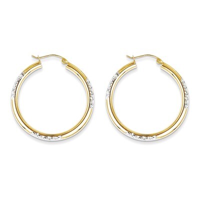 Diamond Cut 3mm Hoop Earrings 10K Gold &amp; Rhodium 10TC357, MPN: 10TC357, 883957518374