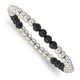 Black Onyx Beaded Stretch Bracelet Stainless Steel Polished SRB2734, MPN: SRB2734, 191101860089