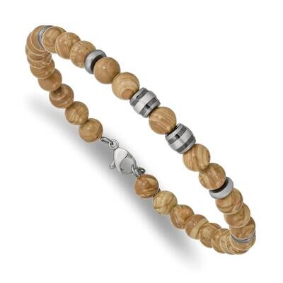White Bronze Plate with Grain Stone with 1 Inch Extension Bracelet Stainless Steel Antiqued SRB2518…