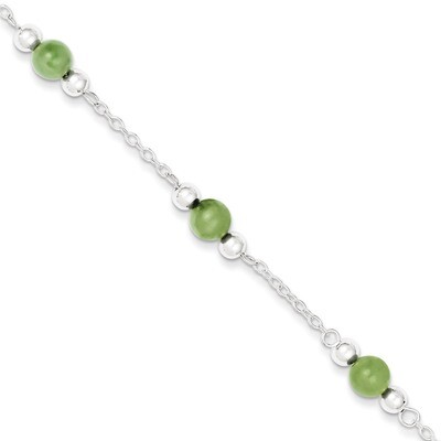 9 Inch Green Jade Anklet Sterling Silver Polished QG1231-9, MPN: QG1231-9, 886774114392