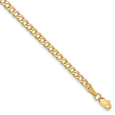 9 Inch 3.35mm Semi-Solid Curb Link Chain 14k Yellow Gold BC106-9, MPN: BC106-9, 886774579573
