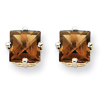 5mm Square Smokey Quartz Earrings 14k White Gold XE61WCQ, MPN: XE61WCQ, 883957094144