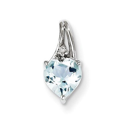 Aquamarine Heart Pendant Sterling Silver Rhodium-plated Diamond QP2987AQ, MPN: QP2987AQ, 8839574813…