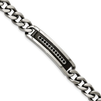 Black IP Black CZ ID Curb Chain 8.25 Inch Bracelet Stainless Steel Polished SRB2039-8.5 by Chisel, …