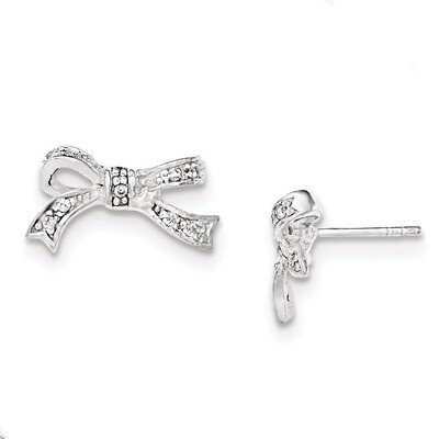 Polished Bow CZ Post Earrings Sterling Silver QE12480