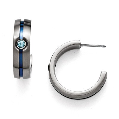 Edward Mirell Grey Titanium Brushed Blue Anodized Blue Topaz Hoop Earrings EME114 by Edward Mirell,…