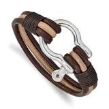 Darkbrown Tan Leather Multistrand Shackle Bracelet Stainless Steel Polished SRB2468-8.25, MPN: SRB2…