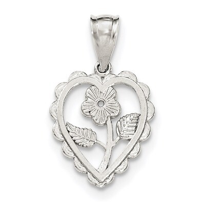 Mini Floral Center Heart Pendant Sterling Silver Polished QP4436, MPN: QP4436, 191101366192