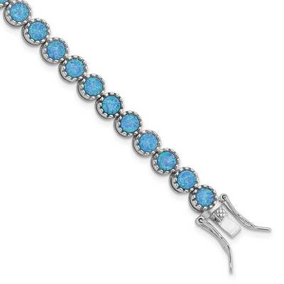 Beaded Blue Created Opal Inlay Bracelet Sterling Silver Rhodium-Plated QG5921-7, MPN: QG5921-7, 196…