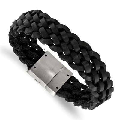 Leather Braided Bracelet Stainless Steel Brushed Black SRB2231-8.5 by Chisel, MPN: SRB2231-8.5, 191…