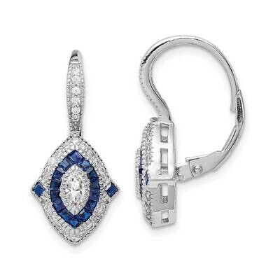 Synthetic Blue Spinel Earrings Sterling Silver Rhodium-plated CZ Diamond QE14264, MPN: QE14264, 191…