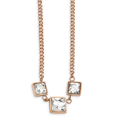 Rose IP-Plated Wht Glass with 2.5in.ext Curb Necklace Stainless Steel SRN2236-16.5 by Chisel, MPN: …