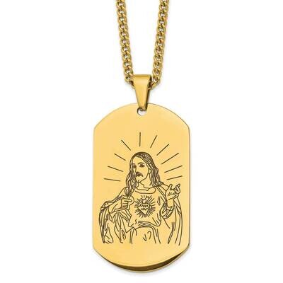 Yellow Ip-Plated Etched Jesus Dog Tag Necklace Stainless Steel Polished SRN2789-24 by Chisel, MPN: …