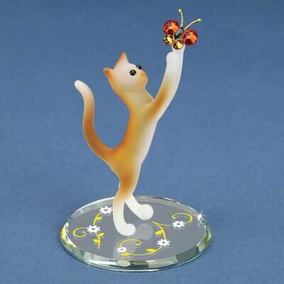 Tabby Cat and Butterfly Glass Figurine GM21682, MPN: GM21682, 708873042287