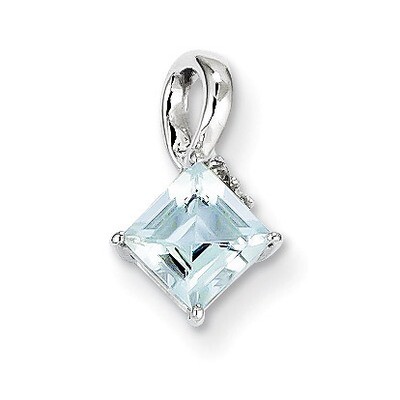 Aquamarine Square Pendant Sterling Silver Rhodium-plated Diamond QP2990AQ, MPN: QP2990AQ, 883957401…