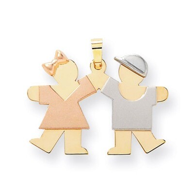 Small Girl on Left &amp; Boy on Right Engravable Charm 14k Tri-Color Gold XK424, MPN: XK424, 8839578595…