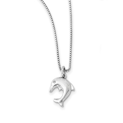 .02Ct. Diamond Dolphin Necklace Sterling Silver QW280-18, MPN: QW280-18, 883957504179