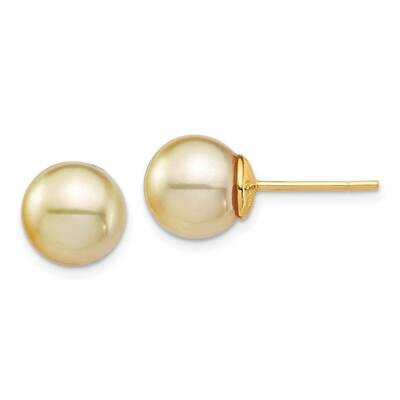 9-10mm Golden Round Saltwater Cultured South Sea Pearl Post Earrings 14k Gold XF744E, MPN: XF744E, …