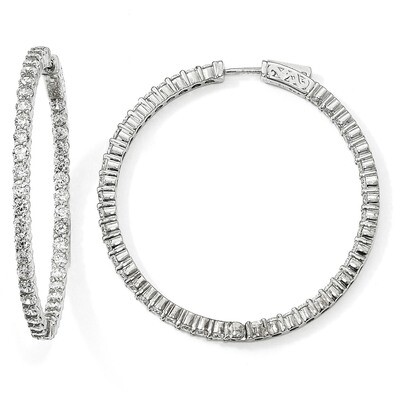 CZ In &amp; Out Hoop Earrings Sterling Silver Rhodium-plated QE12995, MPN: QE12995, 886774727219