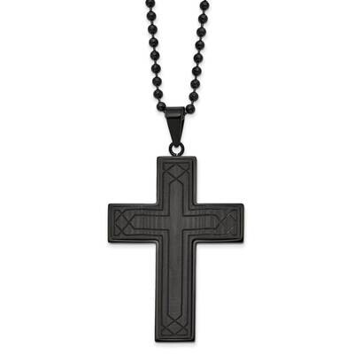 24 Inch Polished Black Ip with Black Carbon Fiber Cross Necklace Stainless Steel SRN2957-24 by Chis…