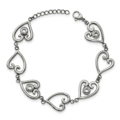 CZ heart with 1 Inch Extender Bracelet Stainless Steel Polished SRB2110-7 by Chisel, MPN: SRB2110-7…