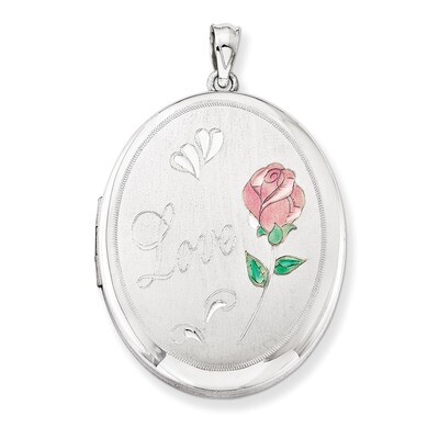 Love with Enamel Rose 34mm Oval Locket Sterling Silver QLS546, MPN: QLS546, 883957144306