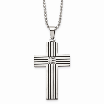 Black-plated &amp; Black Diamonds Cross Necklace Stainless Steel SRN955-22 by Chisel, MPN: SRN955-22, 8…