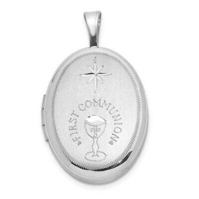 Diamond-Cut First Communion 19X15mm Oval Locket Sterling Silver Rhodium-plated QLS1062, MPN: QLS106…