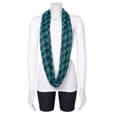 Teal/Black/Silver Open Weave Circular Viscose Scarf GM13103