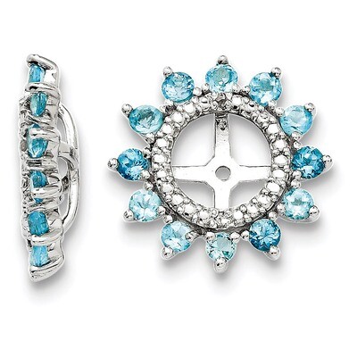 Diamond &amp; Swiss Blue Topaz Earring Jacket Sterling Silver Rhodium QJ104DEC, MPN: QJ104DEC, 19110138…