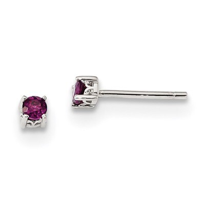 3mm Round Rhodolite Garnet Post Earrings Sterling Silver QBE25JUN, MPN: QBE25JUN, 883957178899