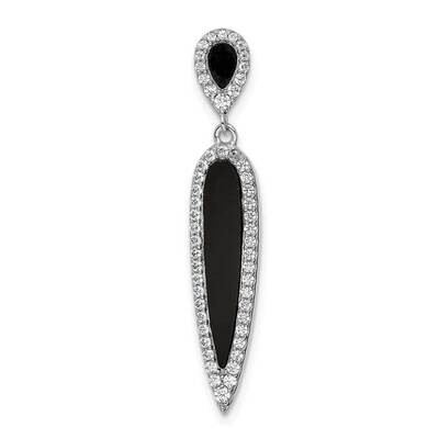 CZ Diamond &amp; Black Agate Slide Sterling Silver Rhodium-Plated QP5618, MPN: QP5618,