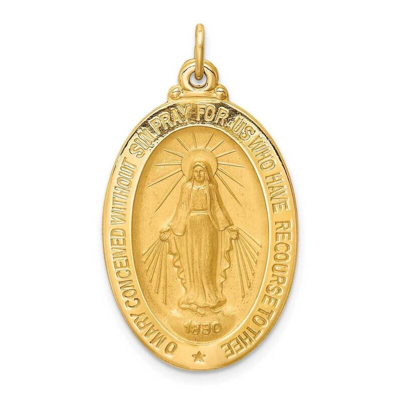 Medium Oval Miraculous Medal 14k Gold Solid Polished Satin XR1759