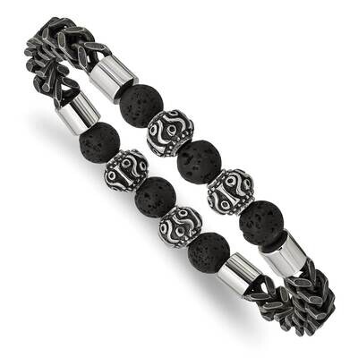 Polished Black Ip Chain Lava Stone Stretch Bracel Stainless Steel Antiqued SRB2756, MPN: SRB2756, 1…