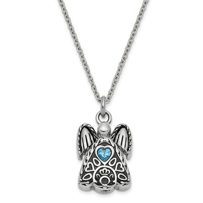December Birth Stone Ash Holder Birth Stone 18 Inch Necklace Stainless Steel CZ Diamond Antiqued SS…