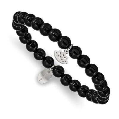 Lotus Black Agate Beaded Stretch Bracelet Stainless Steel Polished SRB2348, MPN: SRB2348, 191101861…