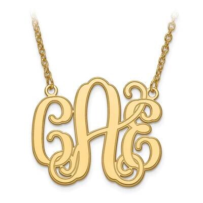 M Laser Polished Etched Outline Monogram with Chain Gold-plated Silver XNA540GP, MPN: XNA540GP, 886…