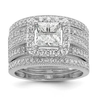 CZ Diamond 3 Piece Bridal Ring Set Sterling Silver Rhodium-Plated QR7305, MPN: QR7305,