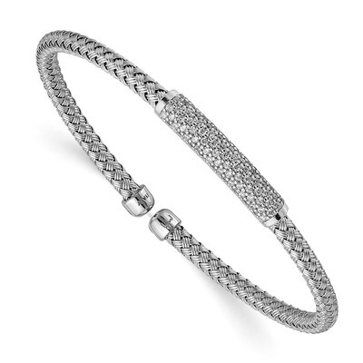 Leslie&#39;s CZ Woven Flexible Cuff Sterling Silver Rhodium-plated Polished HB-QLF1063, MPN: QLF1063, 1…