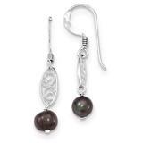 Black Cultured Pearl Filigree Dangle Earrings Sterling Silver QE2003, MPN: QE2003, 191101187766