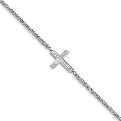Cz Cross 6.25 Inch 2 Inch Extension Bracelet Stainless Steel Polished SRB2617-6.25, MPN: SRB2617-6.…