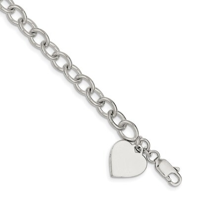 Heart Charm Fancy Link Bracelet Sterling Silver Polished Engravable QG1474-8.25, MPN: QG1474-8.25, …