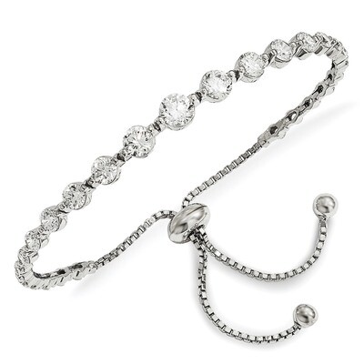 Graduated CZ Adjustable 5 Inch-8.75 Inch Bracelet Sterling Silver Rhodium-plated QG4180, MPN: QG418…