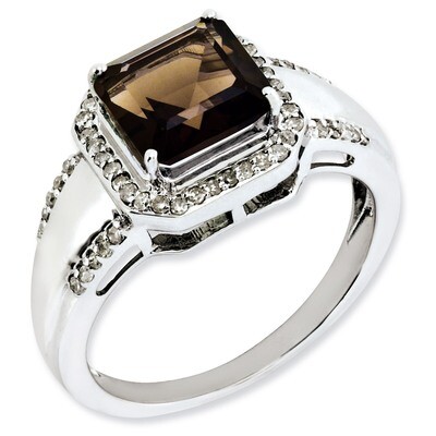 Smoky Quartz Ring Sterling Silver Diamond QR3080SQ, MPN: QR3080SQ, 883957362472