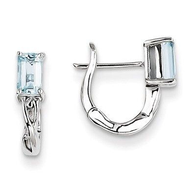 Aquamarine Hinged Hoop Earrings Sterling Silver Rhodium-plated QE9959AQ, MPN: QE9959AQ, 883957357447