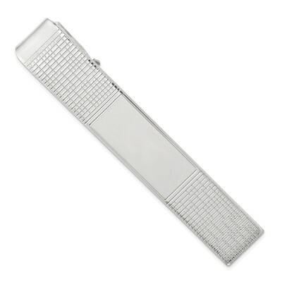 Rhodium Plated Kelly Waters Patterned Tie Bar Engravable KW752, MPN: KW752,