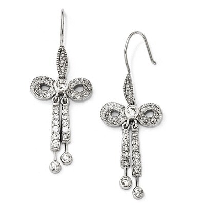 Sterling Silver Diamond Bow French Wire Earrings QCM1029