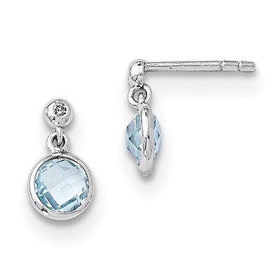 Blue Topaz and Diamond Post Earrings Sterling Silver QW360, MPN: QW360, 191101193590
