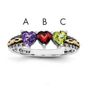 Three-Stone Mother&#39;s Ring Mounting Sterling Silver &amp; 14k Gold QMR16/3-5, MPN: QMR16_3--6, 886774243…